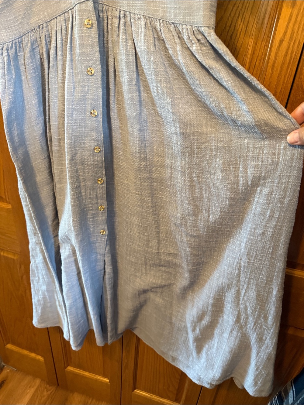 Free People-Light Blue Button-Front Midi Dress- Large - Picture 6 of 10